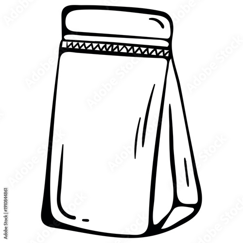 Reusable Zip Lock Bag for Eco Delivery Doodle. Paper Plastic and Silicone Packaging for Food Storage. Hand-Drawn Vector Illustration for Sustainable Mailing.
