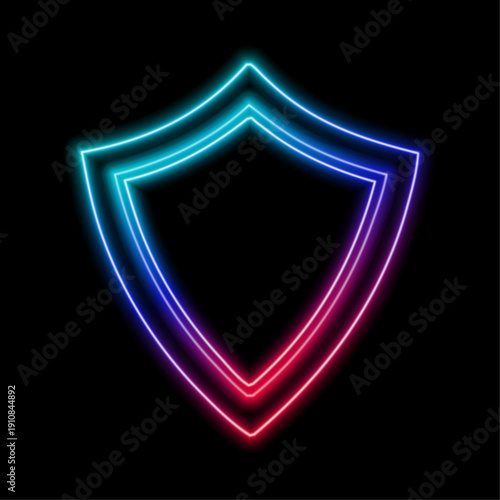 Neon icon of a shield covering a website, representing cybersecurity and data protection.