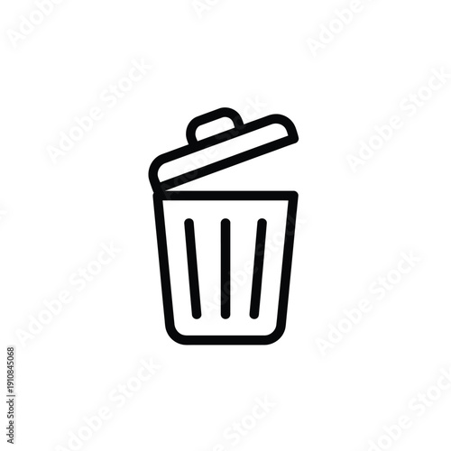 Simple black and white line drawing of an open trash can