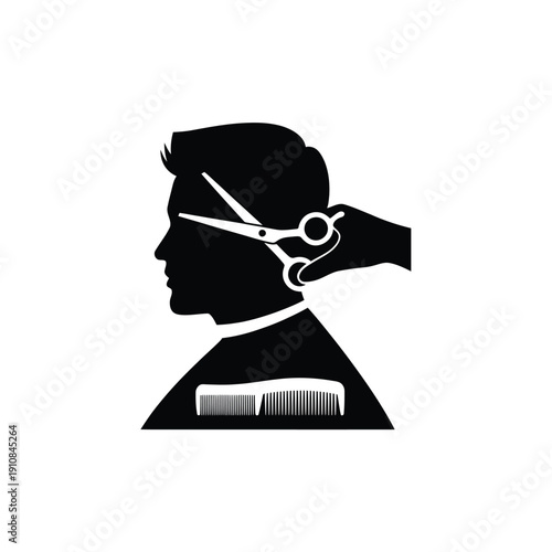 Barber shop silhouette featuring a profile and cutting tools