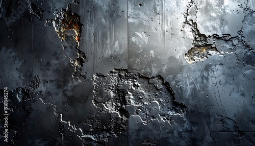 Heavily damaged, pitted metal texture with bright spot shining through holes