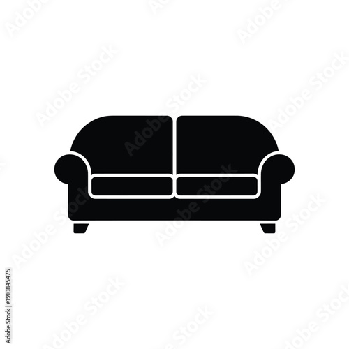 Simple black silhouette of a classic curved two seater sofa