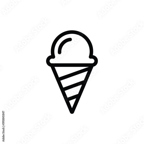 Simple black and white line drawing of an ice cream cone
