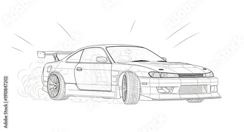 Sports Car Speeding Motion Blur Sketch.