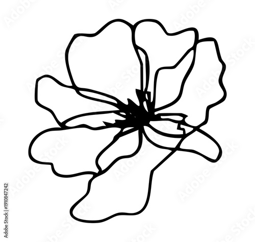 手描き風フラワー線画イラスト 花一輪のシンプルラインアート ベクター素材