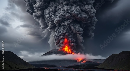 Volcanic Eruption with Lava and Ash Cloud.