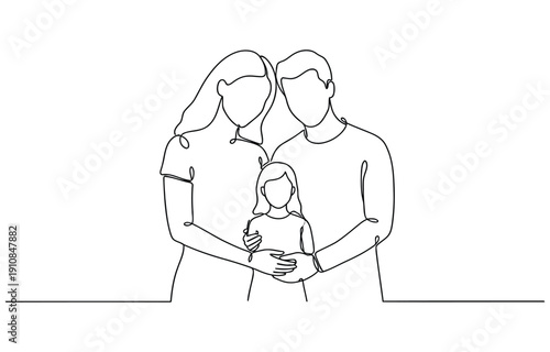 Happy family concept. one line Icon drawing with white background. Parent's day concept line art style