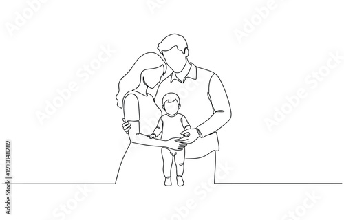Happy family concept. one line Icon drawing with white background. Parent's day concept line art style