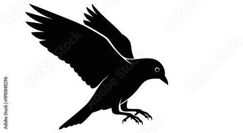 Silhouette of a Black Bird in Flight Against a White Background