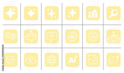 A comprehensive set of 18 modern vector icons representing Artificial Intelligence