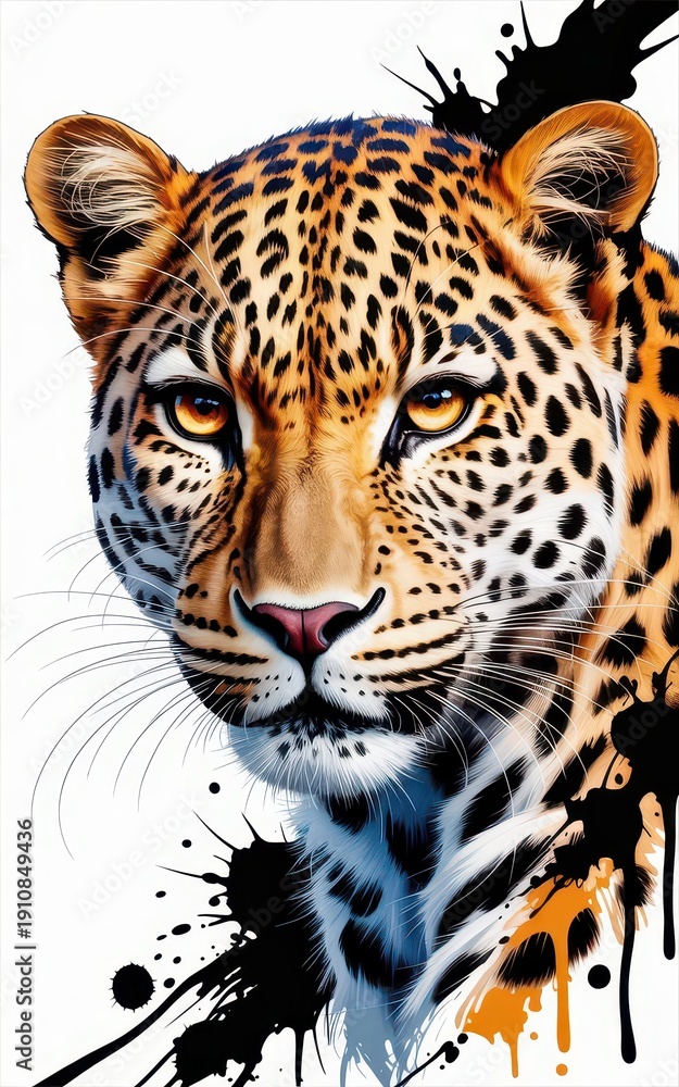 Obraz premium Vibrant leopard portrait with artistic splashes