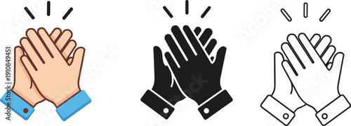 Clapping hands icons set vector illustration applause gesture symbols isolated on white background for celebration feedback approval and communication design