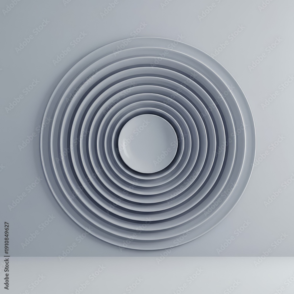 Obraz premium Concentric sound waves spreading across a void. Digital visualization of acoustic energy decay in a blank, sterile environment ,frequency ,graphic ,sonar