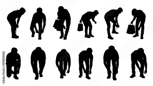 Human worker silhouette icon collection. Includes laborer, employee, staff, and worker poses. Created in solid black style with white background.