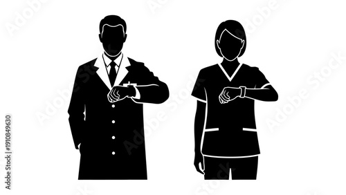 Medical and business people with wristbands vector icons isolated on transparent background