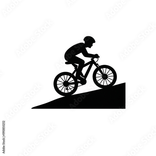 Dynamic Mountain Biker Silhouette Vector Icon: Rider Ascending Steep Uphill Slope – Challenging Off-Road Cycling Adventure Symbol for Extreme Sports, Fitness, and Outdoor Logo Design