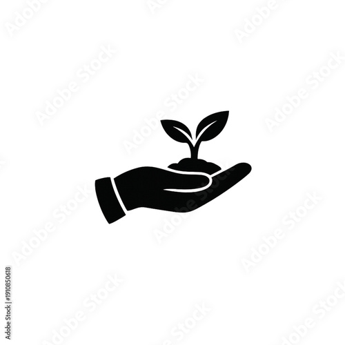 Hand Holding Sprout Icon: Minimalist Vector Symbol of Sustainable Growth, Ecology, New Life, and Conservation. Modern Design for Environmental Protection and Startup Concepts.