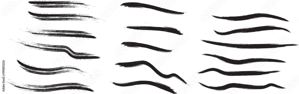 Fototapeta premium Curved Ink Brush Stroke Lines Vector Collection