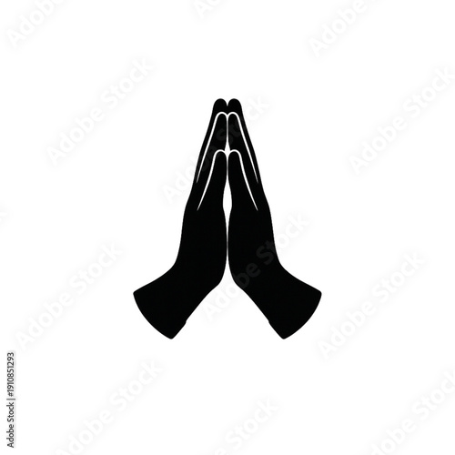 Minimalist Praying Hands Silhouette on Dark Background: Vector Icon for Meditation, Spirituality, Faith, and Peace. A symbol of hope, reverence, and gratitude.