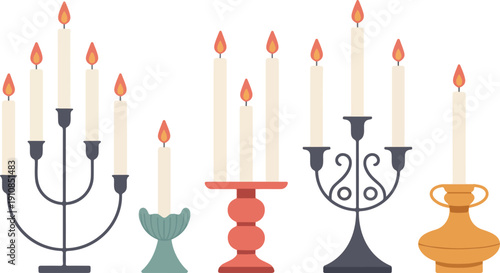Candle Holder Vector Set  Candelabrum with Burning Candles