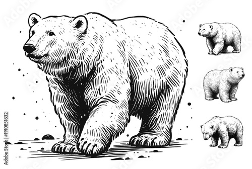 The Last Ice Wanderer Polar Bear line art drawing of lion Laugh ink sketch vector hand drawn illustration background