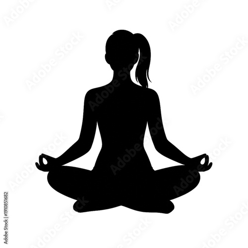 Zen Serenity: Dark Silhouette of a Meditating Person Performing Gyan Mudra in Padmasana, Symbolizing Mindfulness, Concentration, and Spiritual Enlightenment on a Black Background