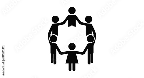 Simple black silhouette of a group of people holding hands in a circle