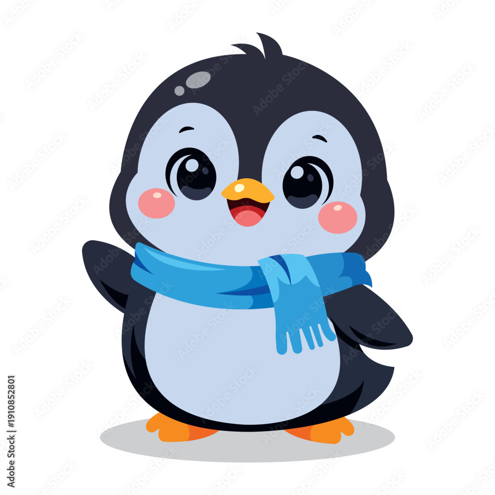 Obraz premium Cute little penguin.Cute little penguin in a warm blue scarf illustration