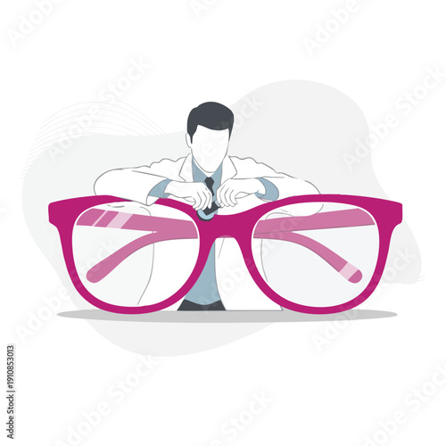Optometrist, Eye Doctor, Giant Eyeglasses. Vision Care Concept.