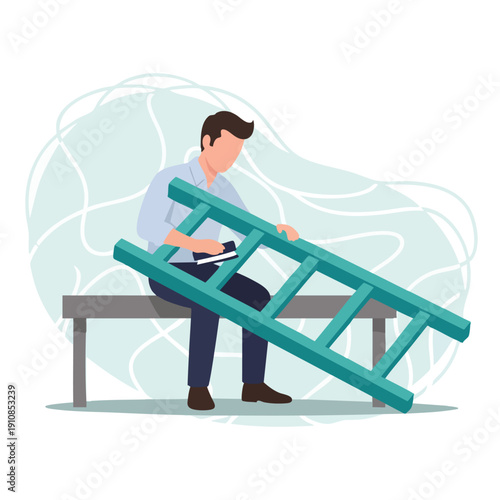 Man repairing ladder. DIY home improvement. Ladder maintenance.