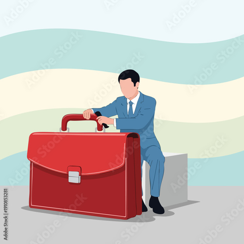 Businessman with oversized briefcase. Business concept.