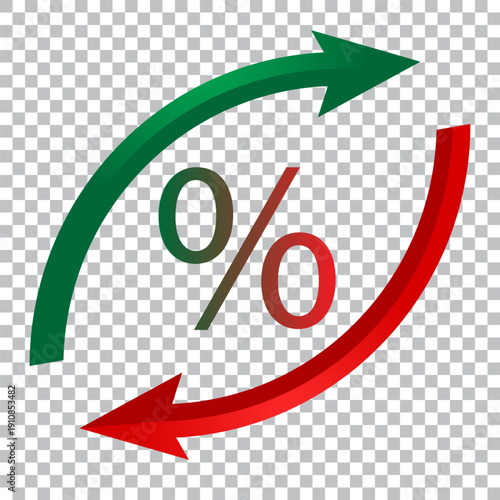 Percent arrow up and down icon. Isolated percentage increase and decrease symbols.