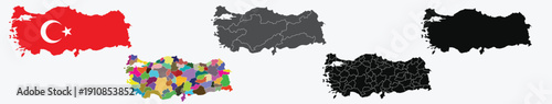 Detailed map of Turkey vector set,
