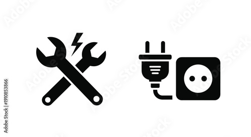 Electrical and mechanical repair symbols wrench lightning and outlet