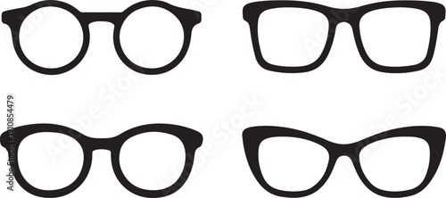 Eyeglass frame silhouette icons set round, rectangular, oval, cat eye vector illustration