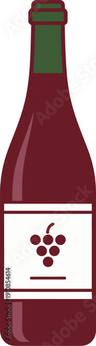 Wine bottle with grape illustration on label in a refined setting viewed from the front