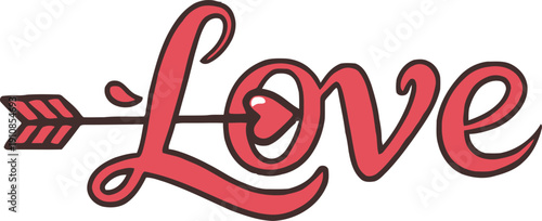 Heartfelt Illustration of Love with Arrow Piercing Heart, Valentine's Symbol, Romantic Concept Art