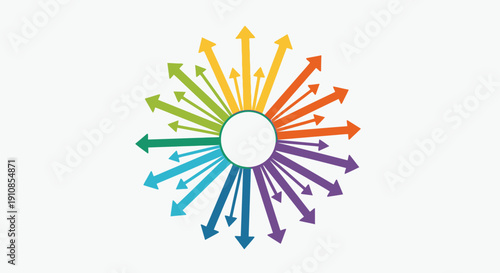 Colorful Arrows Spreading Radially from a Central Point, Symbolizing Diversity and Expansion on Isolated White Background