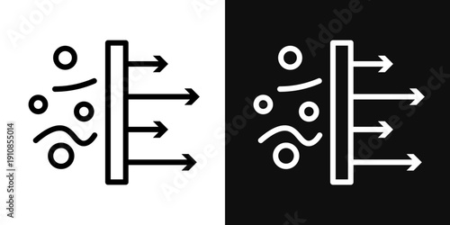 Air purification icons set in black and white thin line stroke