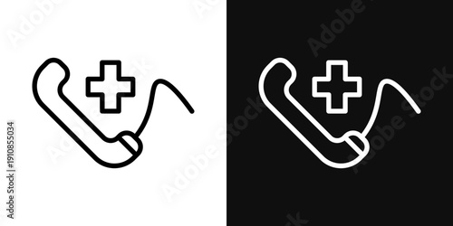 Ambulance call icons set in black and white thin line stroke
