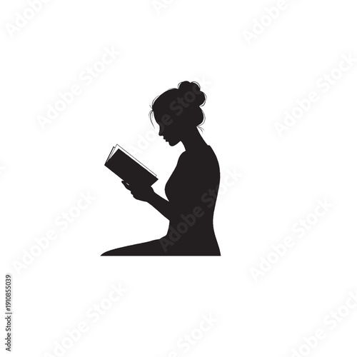 Woman Reading Book Silhouette – Knowledge, Learning, and Education Concept