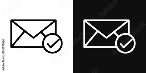 Approved message icons set in black and white thin line stroke