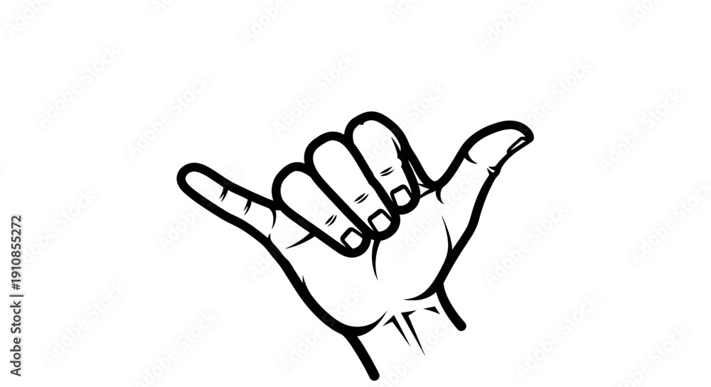 Obraz premium Bold Shaka Hand Gesture Outline on Isolated White Background
