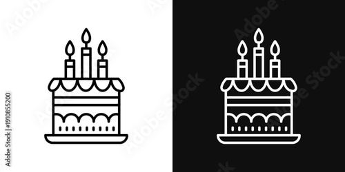 Birthday cake icons set in black and white thin line stroke