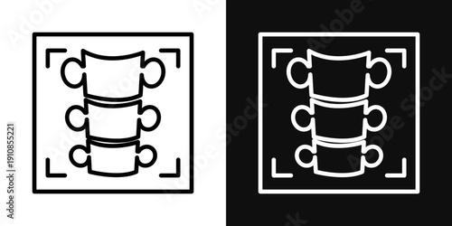 Body spine scan icons set in black and white thin line stroke