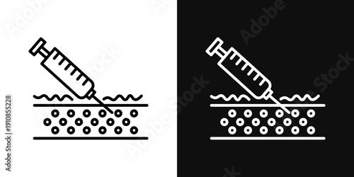 Botox injection icons set in black and white thin line stroke