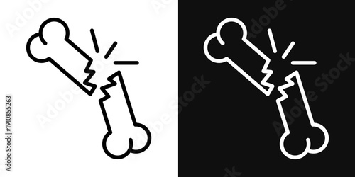 Broken bone icons set in black and white thin line stroke