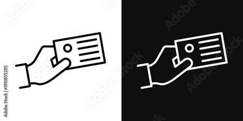 Business card icons set in black and white thin line stroke