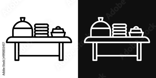 Catering buffet icons set in black and white thin line stroke
