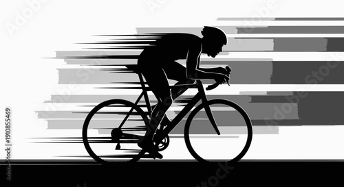 Silhouette of a fitness woman riding a mountain bike against the sky as a black vector illustration of a cyclist activity